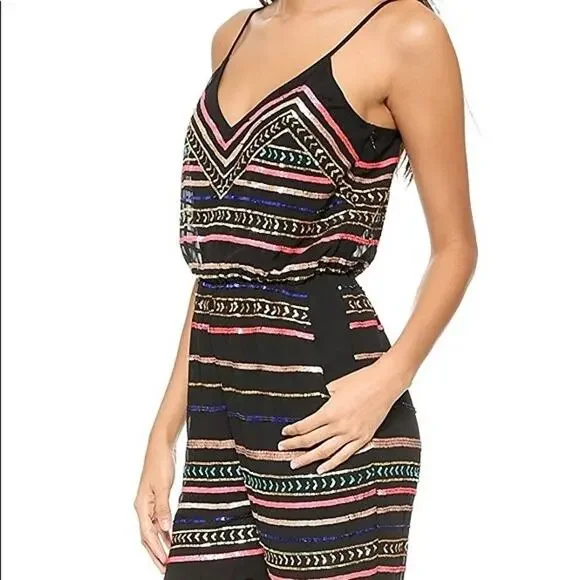 Mara Hoffman Sequin Striped Georgette Spaghetti Strap Jumpsuit black size XS - Picture 2 of 13